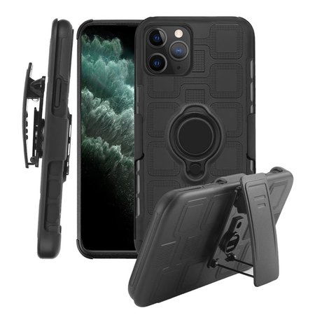 IPHONE iPhone HSCIP11P-CUBE-BK Cube Rugged Belt Clip Holster Combo Case with Magnetic Rotatable Ring Stand for iphone 11 Pro - Black HSCIP11P-CUBE-BK